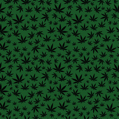 abstract green seamless hemp background with black cannabis leaf texture