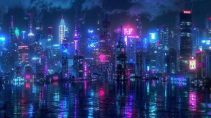 Obraz premium Neon style pixel art landspace