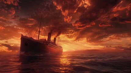 Fototapeta premium A ship sailing on the ocean