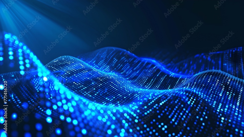 Aufkleber futuristic digital wave of blue particles. abstract technology and data concept. visual representati