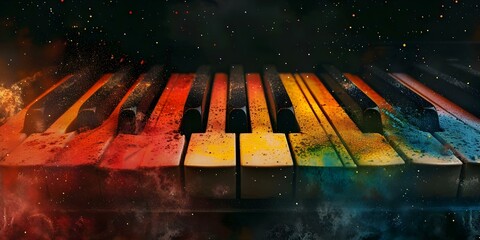 Captivating Dusty Piano Keys for a World Music Day Event Banner. Concept World Music Day, Dusty Piano Keys, Event Banner, Captivating Design
