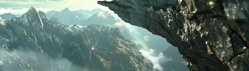 Close up 3D visualization, conquering fears from great heights, concept, detailed - obrazy, fototapety, plakaty
