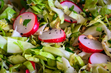 green salad with radishes and cabbage