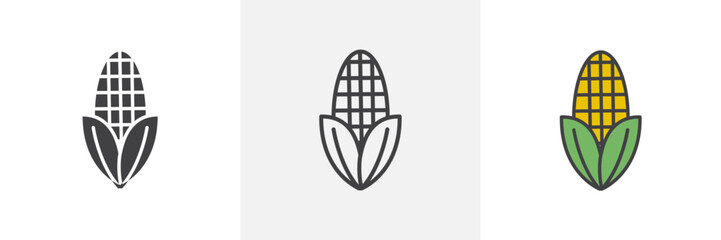 Agriculture and Maize Crop Icons. Fresh Organic Corn and Harvest Symbols.