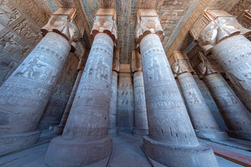 Dendera, Temple of Hathor, wide angle lens, temples of ancient Egypt, ancient civilizations - obrazy, fototapety, plakaty