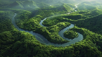 Obraz premium River Winding Through Lush Green Forest