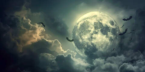 Full moon behind clouds in a night sky - obrazy, fototapety, plakaty