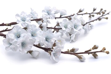  flowers set twigs with buds in bloom isolated on white background 