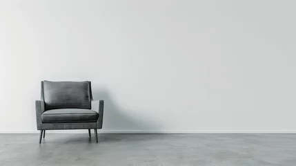 Poster Modern minimalist interior with an elegant grey armchair. Empty space for design concepts, simplicity and cleanliness. Ideal for contemporary decor themes. AI © Irina Ukrainets