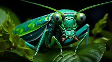 Grasshopper Close-Up Perched on a Green Leaf