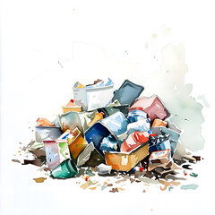 A pile of trash on a white background.