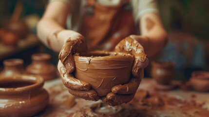 Portrait of a clay potter on a wheel AI generated image