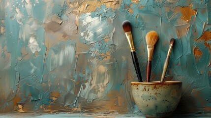 art brushes in cup abstract background