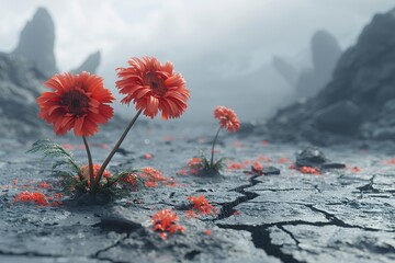lone flower in a barren cracked wasteland