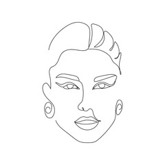 Outline portrait of a young woman. Minimalist vector linear female silhouette.