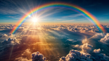 Celestial landscape with beautiful rainbow