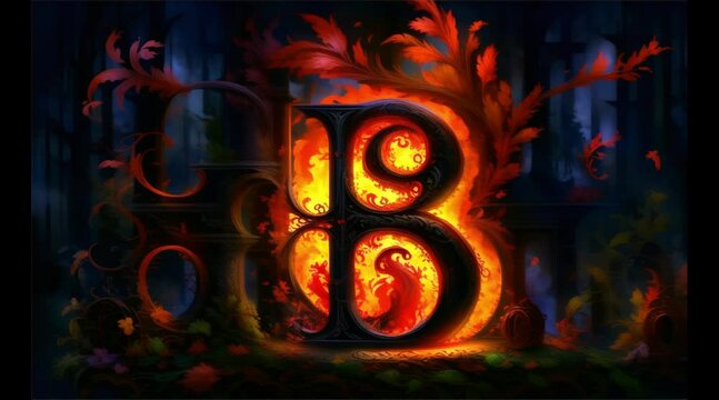 animation or motion effect, alphabet "B" with flaming letters Make use of outstanding work, 60fps 6sec