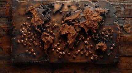 world map lined with coffee beans