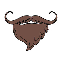 Hand drawn cartoon beard and mustache isolated on white background.