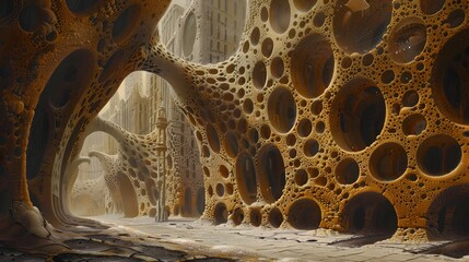 City of Sponges: Ingenious Infrastructure Solution of Surrealist Dreamscapes in Urban Realism - obrazy, fototapety, plakaty