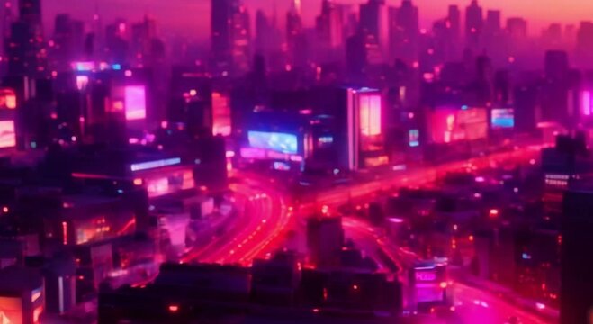 Beautiful and shining neon city 3d view
