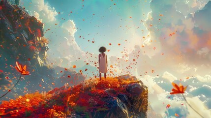 fantasy little girl Lost in a Dream AI generated image - obrazy, fototapety, plakaty