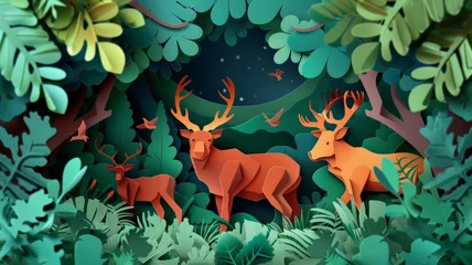  world environment day. earth day. World Wildlife Day with the animal in forest , Paper art and digital craft style. © Tong