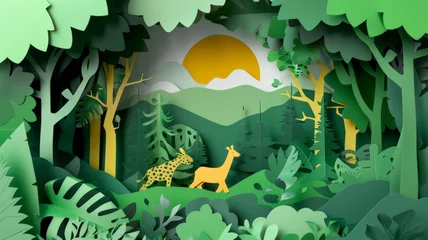 Tafelkleed world environment day. earth day. World Wildlife Day with the animal in forest , Paper art and digital craft style. © Tong