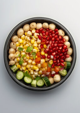 Healthy Salad with Roasted Foxnut, Pomegranate, and Fresh Vegetables