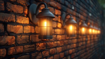 Fototapeta premium vintage lamps on a stone wall