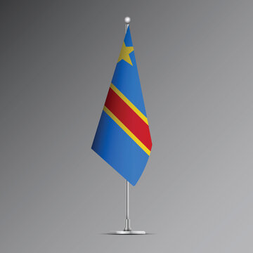 3D realistic flag of the Democratic Republic of the Congo on steel pole