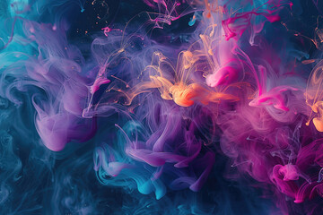 Smoke and ink dynamic interaction in water for abstract background - obrazy, fototapety, plakaty