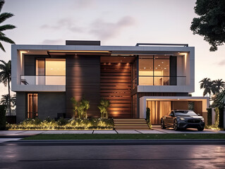 design landscape exterior of modern house contemporary villa. Generative AI.