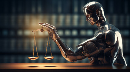 A robot holding the scales of justice.