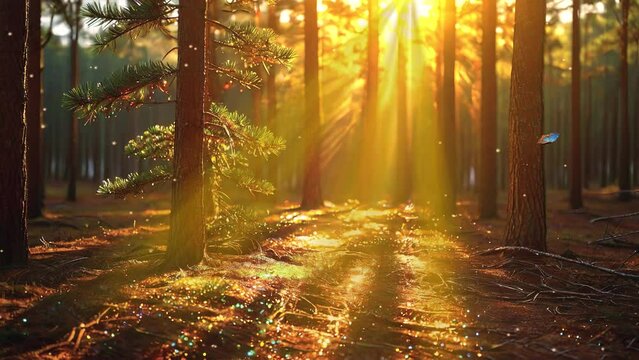 Feel the soothing embrace of autumn as sunlight filters through the trees in this mesmerizing 4k looping video background featuring a forest during the day.