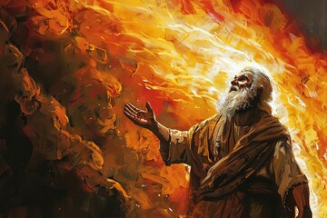 Divine Intervention Illustration of Elijah's Prayer and the Miraculous Fire from Heaven - obrazy, fototapety, plakaty