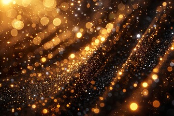 raining gold confetti isolated on black, party background concept 