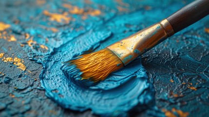 Fototapeta premium brush with blue paint on an abstract background