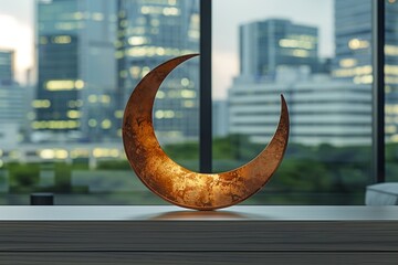 Ramadan crescent on modern wall background
