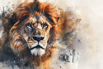 Naklejka premium lion watercolor portrait artwork animals illustration