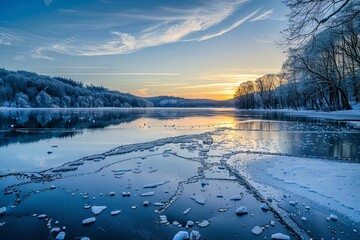 Winter Wonderland Tranquil Frozen Lake at Dusk