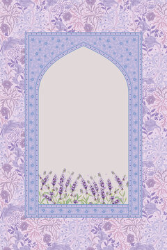 Traditional Mughal and Persian style lavender decorative arch seamless pattern frame