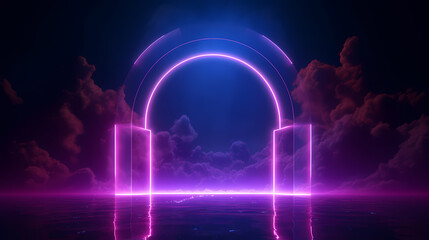 Purple glowing tunnel door with smoke