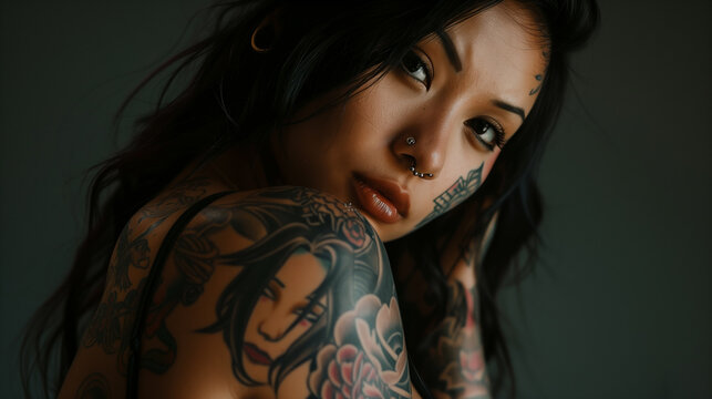 photo of a completely tattooed woman