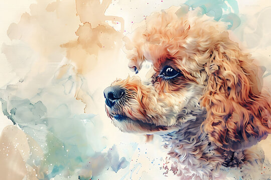 poodle watercolor portrait artwork animals illustration