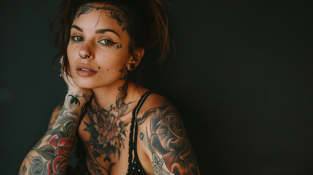 photo of a completely tattooed woman