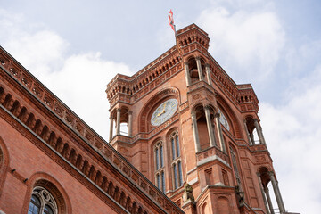 Red Town Hall at Alexanderplatz, Berlin, Germany. Red Town Hall close up.