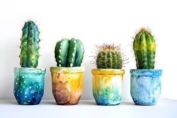 watercolor set of green house plants succulent and cactus isolated on a white background