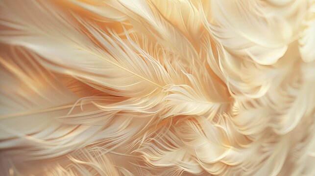 A captivating close-up view of layers upon layers of soft beige feathers, their feathery edges delicately blending together to form a seamless and velvety texture that beckons to be touched