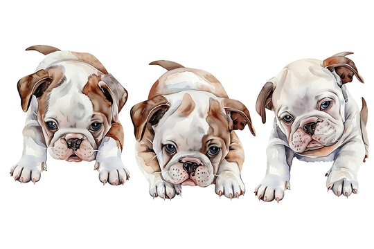 set of cute watercolor puppies isolated on white background